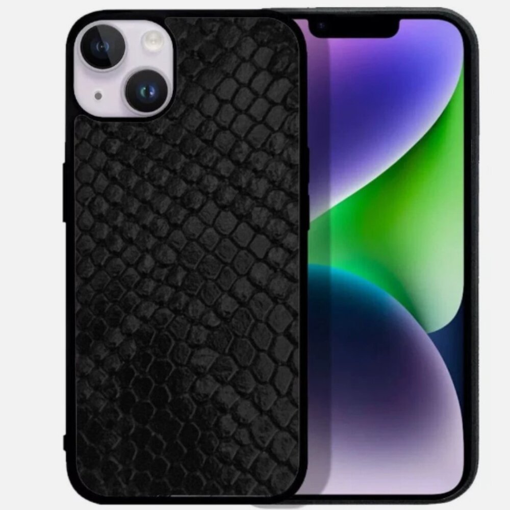 iPhone 15 Case Cover Black/Brown Python Snake Skin Print Animal Print.